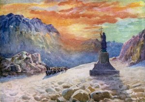 Kristuksen patsas Argentiinan ja Chilin rajalla, auringonnousu